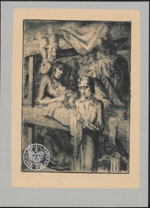 Więźniowie na pryczach (tytuł roboczy). Rysunek pochodzący ze znajdującej się w zasobie Archiwum IPN w Warszawie Kolekcji grafik, rysunków i akwareli autorstwa Marii Hiszpańskiej-Neumann