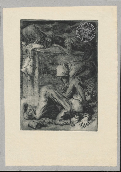 Więźniowie (tytuł roboczy). Rysunek pochodzący ze znajdującej się w zasobie Archiwum IPN w Warszawie Kolekcji grafik, rysunków i akwareli autorstwa Marii Hiszpańskiej-Neumann