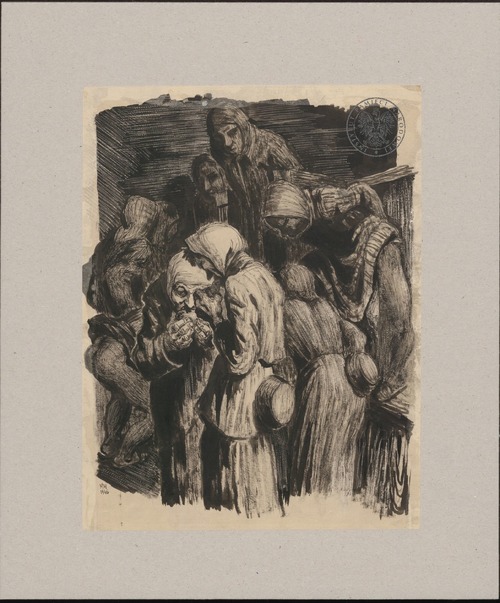 Więźniowie w czasie posiłku (tytuł roboczy), 1946 r. Rysunek pochodzący ze znajdującej się w zasobie Archiwum IPN w Warszawie Kolekcji grafik, rysunków i akwareli autorstwa Marii Hiszpańskiej-Neumann