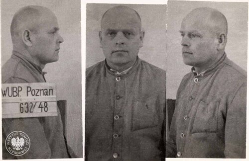 Zdjęcie sygnalityczne Zygmunta Góreckiego ps. Szary, osadzonego w więzieniu w Rawiczu, wykonane przez WUBP w Poznaniu 20 kwietnia 1948 r. (fot. z zasobu IPN)