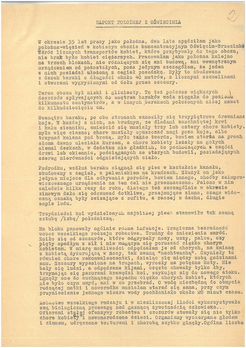 „Raport położnej z Oświęcimia”, wygłoszony jako referat przez Stanisławę Leszczyńską na uroczystości jubileuszu pracy położnych w Łodzi (z zasobu IPN)