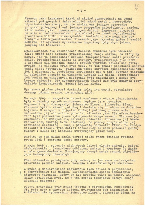 „Raport położnej z Oświęcimia”, wygłoszony jako referat przez Stanisławę Leszczyńską na uroczystości jubileuszu pracy położnych w Łodzi (z zasobu IPN)