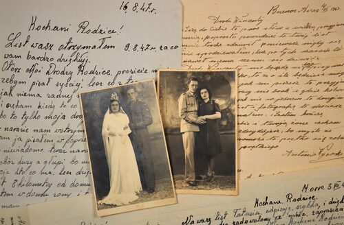 Pamiątkowe zdjęcia ślubne Wincentego Skreczki i Marii Skreczko z domu Casali (ze zbiorów rodzinnych przekazanych do Archiwum IPN przez Leokadię Skreczko)
