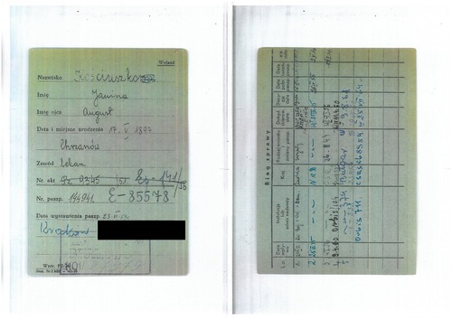 Kopia karty ewidencyjnej Janiny Kościuszko z Kartoteki Biura Paszportów MSW (z zasobu AIPN)