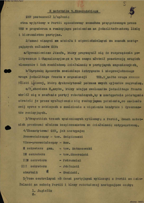 Transkrypcja notatek Stanisława Skowrońskiego (z zasobu IPN)