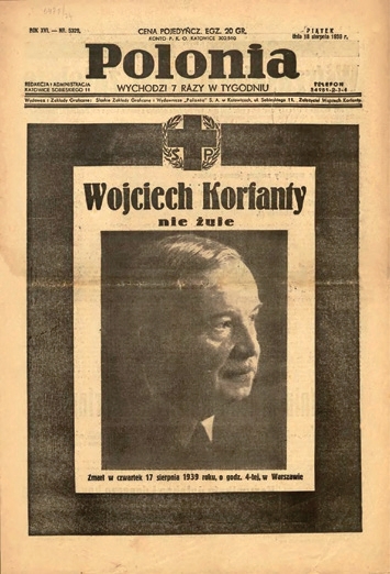 Nekrolog w chadeckim dzienniku „Polonia”, założonym przez Wojciecha Korfantego (fot. Śląska Biblioteka Cyfrowa)