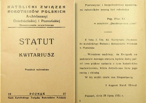 Statut Katolickiego Towarzystwa Robotników Polskich (ze zbiorów z Archiwum Archidiecezjalnego w Poznaniu)