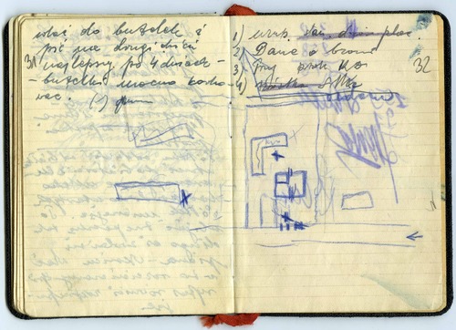 Notes – dowód rzeczowy w sprawie przeciwko Janowi Nowakowskiemu ps. „Aryman”, zarekwirowany podczas rewizji osobistej zatrzymanego w lipcu 1945 r. – zawierający odręczny szkic (plan) „Urzędu B.P. w Mławie który to przedstawił »Ottonowi« podczas opracowania planu napadu na Urząd B.P.” (z zasobu IPN)