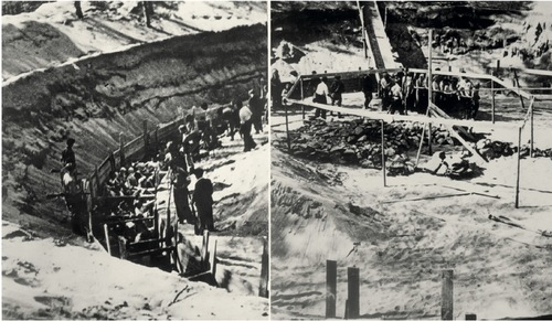 Jeden z sześciu dołów w Ponarach – miejsc mordów, w których rozstrzeliwanoofiary, lipiec 1941 r. Fot. domena publiczna