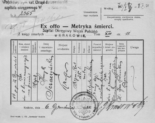 Metryka mjr. Serwaczyńskiego (fot. Wojskowe Biuro Historyczne im. gen. broni Kazimierza Sosnkowskiego)