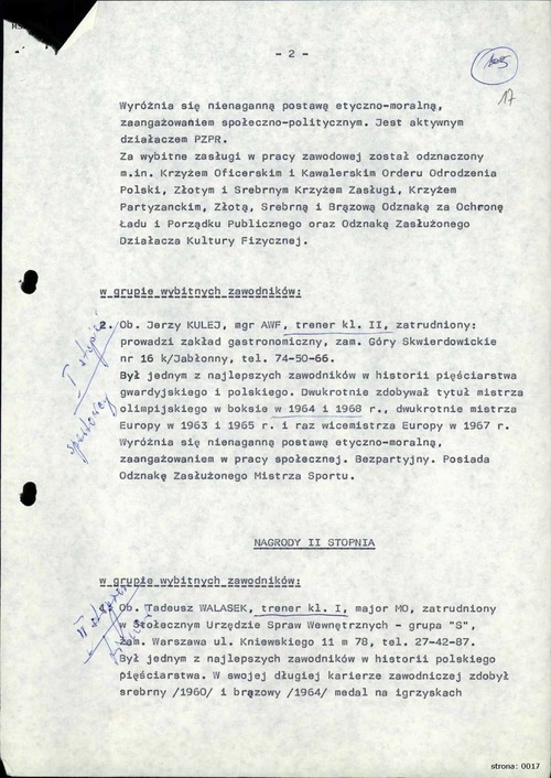 Pismo szefa Stołecznego Urzędu Spraw Wewnętrznych gen. Edwarda Kłosowskiego z 29 VIII 1985 r. w sprawie odznaczenia zasłużonych działaczy i szkoleniowców ruchu gwardyjskiego (z zasobu IPN)