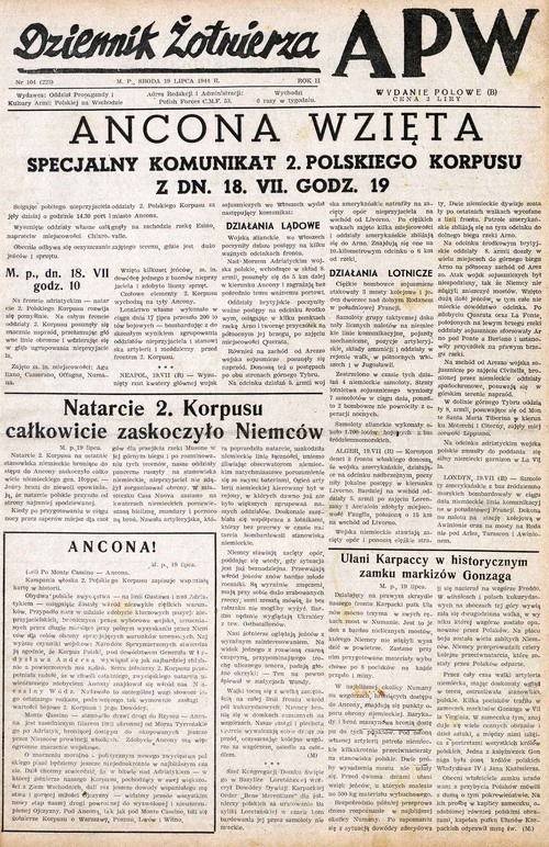Pierwsza strona Dziennika Żołnierza APW z 19 lipca 1944 roku