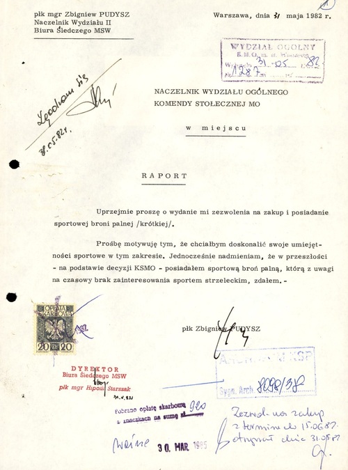 Raport Zbigniewa Pudysza w sprawie wydania zezwolenia na posiadanie broni palnej (z zasobu IPN)