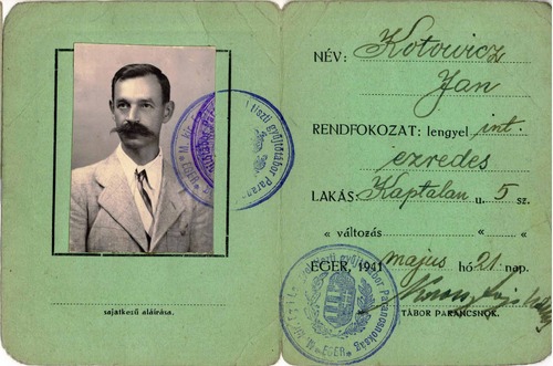 Legitymacja Jana Kotowicza z okresu internowania w Eger, 1941 r. Kopia cyfrowa dokumentu z Kolekcji płk. Jana Kotowicza, przekazana do zasobu IPN przez Leszka Wirskiego w ramach projektu Archiwum Pełne Pamięci