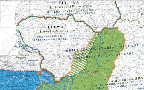 Generalny Komisariat Litwy  widoczny na fragmencie mapy Polska 1939-1945. Podziały administracyjne, wydanej przez IPN w 2013 r.
