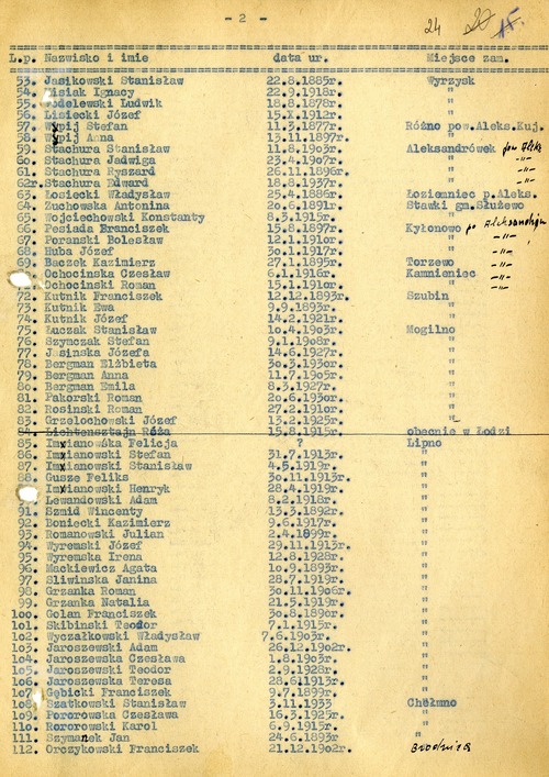 Spis osób, które powróciły z Francji, strona druga. Edward Stachura figuruje pod numerem 62, ok. 1949-1950 r. (z zasobu AIPN)