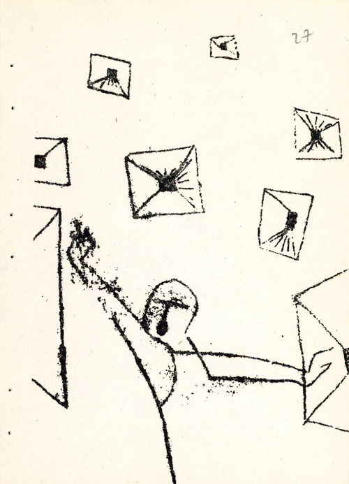 Adam Zagajewski, „List”, opr. graficzne Piotr Jaksa, Krakowska Oficyna Studentów 1979, strona z ilustracją (z zasobu AIPN)