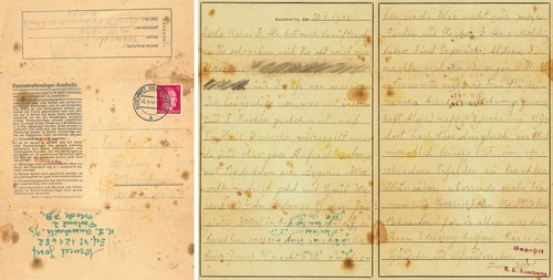 List nadany z KL Auschwitz przez Józefa Wencla 30 maja 1943 r. Dokument został poddany zabiegom konserwatorskim oraz zabiegowi fumigacji (z zasobu AIPN)