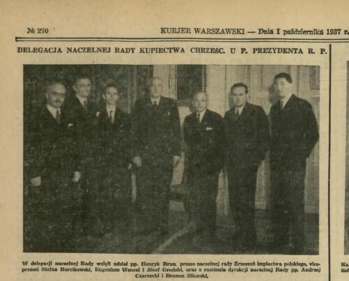 Delegacja Naczelnej Rady Kupiectwa Chrześcijańskiego. Na fot. drugi od prawej – Eugeniusz Wencel, „Kurjer Warszawski” z 1 października 1937 r.