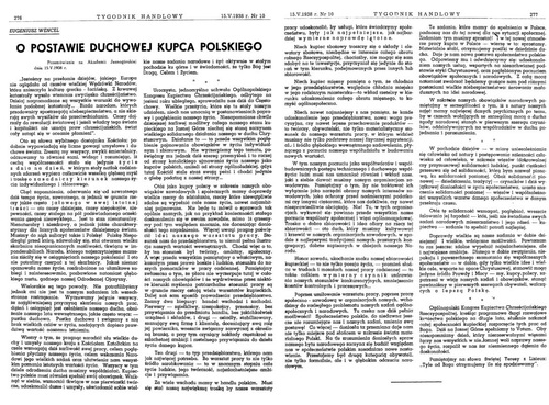 Przemówienie Eugeniusza Józefa Wencla wygłoszone na Jasnej Górze w 1938 r., ,,Tygodnik Handlowy”, 1938, nr 10