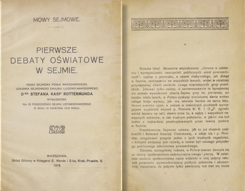 S.W. Rottermund, <i>Pierwsze debaty oświatowe w Sejmie</i>, 1919 (ze zbiorów Biblioteki Narodowej)