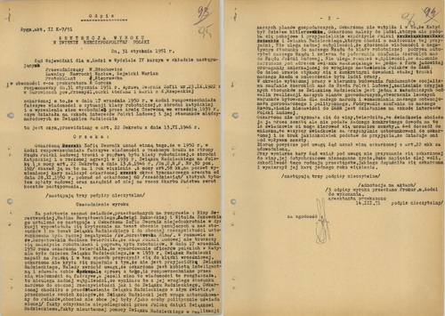 Odpis sentencji wyroku przeciwko Zofii Dwornik (z zasobu AIPN)