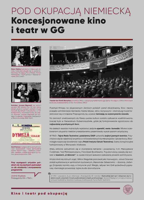 Jedna z plansz wystawy IPN "Kino i teatr pod okupacją Polskie środowisko teatralne i filmowe w czasie II wojny światowej"
