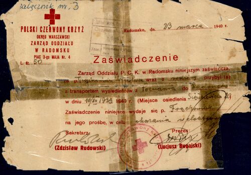 Dokumentacja dot. wysiedlenia z Poznania do Radomska Stanisławy Frąckowiak z dziećmi: Wojciechem, Leoną i Małgorzatą (z zasobu AIPN)