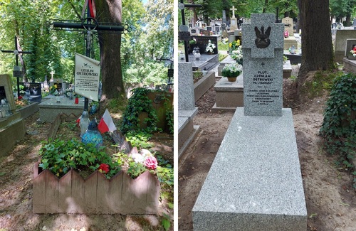 Nagrobek Czesława Ostrowskiego - przed i po remoncie, 2024 r. (fot. IPN Kraków)