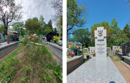 Nagrobek Zbigniewa Stefana Michnowicza - przed i po remoncie, 2024 r. (fot. IPN Kraków)