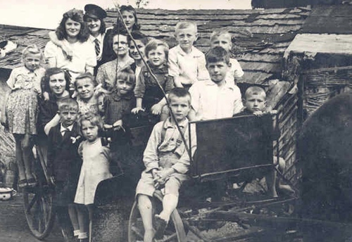 Dzieci polskie w Radomiu, rok 1944, na dole pośrodku Halina Majchrzyk, wysiedlona z Gdyni (źródło: E. Rojowska, M. Tomkiewicz, Gdynia w latach 1939-1945 w świetle źródeł niemieckich i polskich. Aresztowania, egzekucje, wysiedlenia ludności cywilnej narodowości polskiej, Gdynia 2009, s. 233)