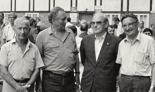 Patrol dywersyjny po latach po Mszy św. rocznicowej przed kościołem św. Brygidy w Gdańsku, 1992 r. Od lewej: Marian Jankowski „Marek”, Zdzisław Christa „Mamut”, Józef Bandzo „Jastrząb”, Longin Jarmołkiewicz „Lolek” (fot. ze zbiorów autora)