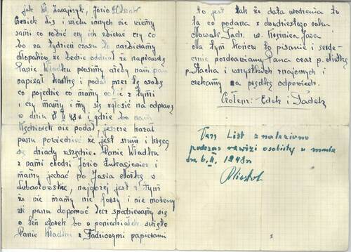 List Tadeusza Szycha do Władysława Misztala „Bora” (fot. IPN w Lublinie)