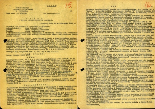 Odpis wyroku Wojskowego Sądu Rejonowego w Warszawie z dnia 16 października 1948 r. (z zasobu AIPN)