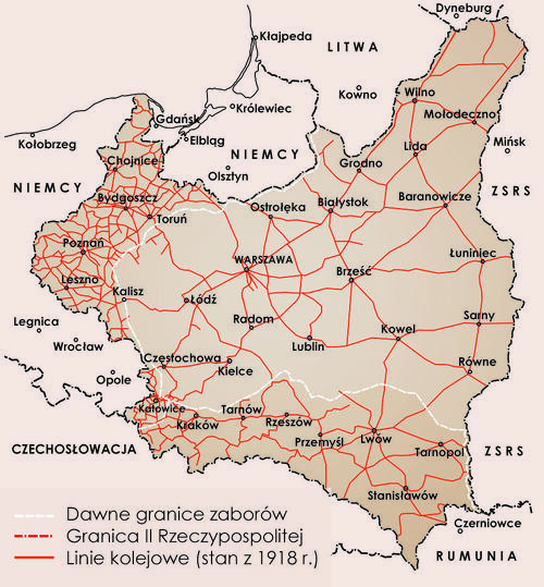 Linie kolejowe w Polsce po 1918 r. (portal IPN polska 1918-89.pl)