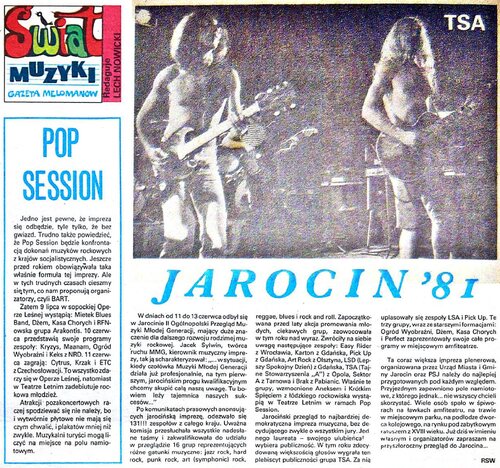 Relacja z Jarocina’81 w „Świecie Młodych” z 11 lipca 1981 r. (z archiwum autora)