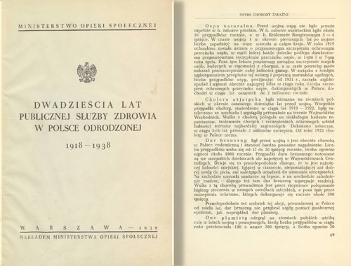 <i>Dwadzieścia lat publicznej służby zdrowia w Polsce odrodzonej 1918-1938</i>, Warszawa 1939