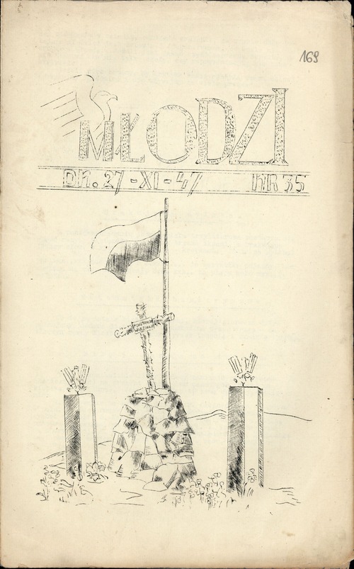 Strona tytułowa ostatniego numeru czasopisma „Młodzi”, 27 listopada 1947 r. Dokument z kolekcji przekazanej do zasobu Archiwum IPN przez p. Danutę Pniewską