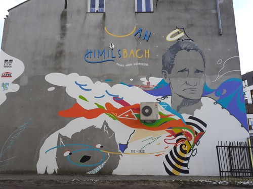 Mural Jana Himilsbacha na budynku u zbiegu ul. Wyszyńskiego i Piłsudskiego w Mińsku Mazowieckim