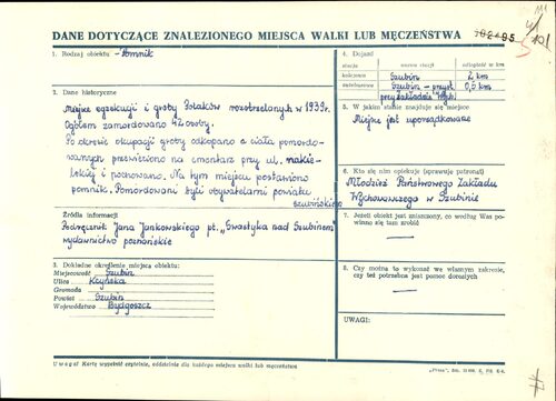 Karta meldunkowa ze Zwiadu Drużyny Harcerskiej z Szubina