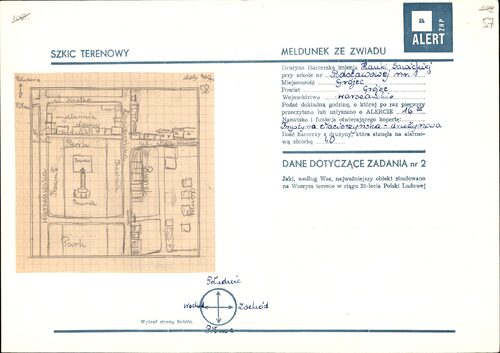 Karta meldunkowa ze szkicem terenowym Grójeckiej Drużyny Harcerskiej przy Szkole Podstawowej nr 1 w Grójcu (z zasobu IPN)