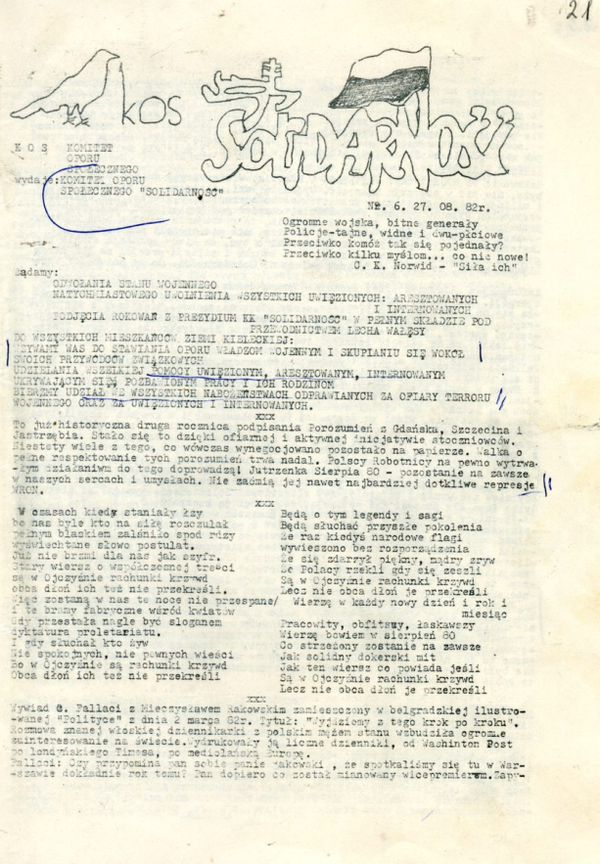 „Zamieszczaliśmy artykuły, które dawały ludziom nadzieję”. Kielecka grupa KOS w stanie wojennym