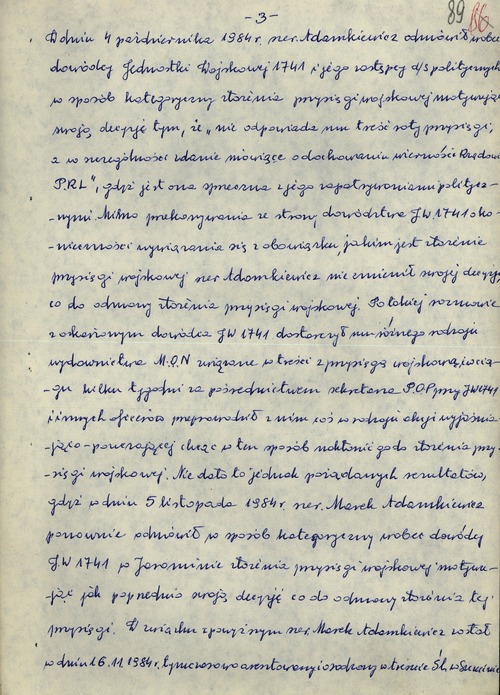Wyrok Wojskowego Sądu Garnizonowego w Szczecinie w sprawie Marka Adamkiewicza, 18 XII 1984 r.