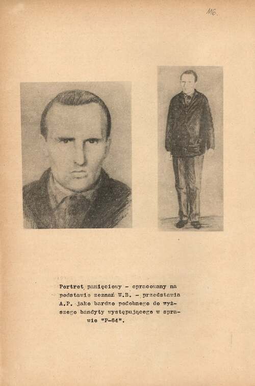Portret pamięciowy sprawcy napadu opracowany na podstawie zeznań jednego ze świadków (z zasobu IPN)