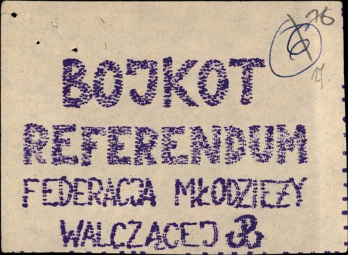 From the operational materials of the Ministry of Internal Affairs of the Polish People's Republic collected as part of the case codename “Forum” (concerning the operational security of the preparations and conduct of the referendum on November 29, 1987). From the collections of the Institute of National Remembrance