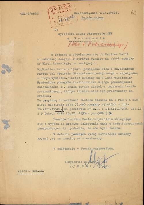 Jeden z dokumentów paszportowych Marii Breiter