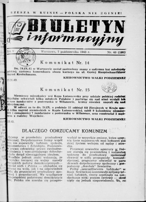 . Fotokopia Biuletynu Informacyjnego z 7 października 1943 roku