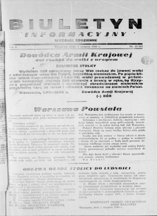 Fotokopia Biuletynu Informacyjnego z 2 sierpnia 1944 roku