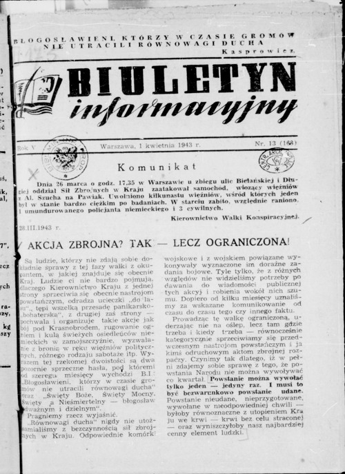 Fotokopia Biuletynu Informacyjnego z 1 kwietnia 1943 roku