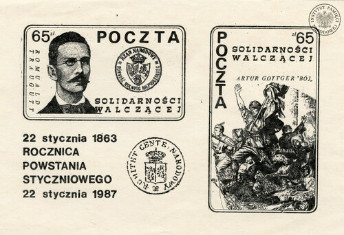 Koperta Solidarności Walczącej z symbolami Powstania Styczniowego z 1987 r. (z zasobu AIPN)